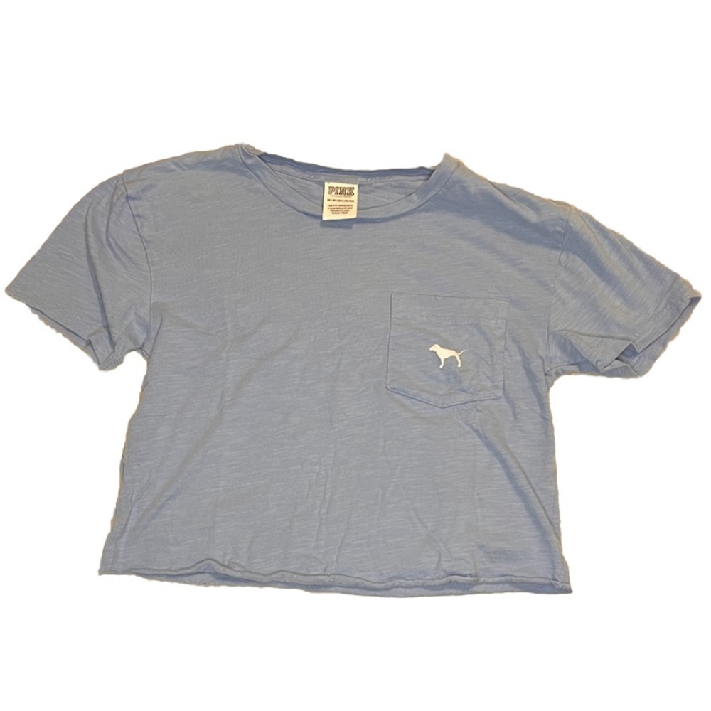 PINK Victoria's Secret Blue Cropped Short Sleeve Tee
